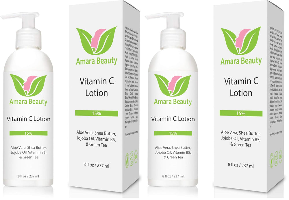 Amara Beauty Vitamin C lotion bottle for face and body in a two-pack