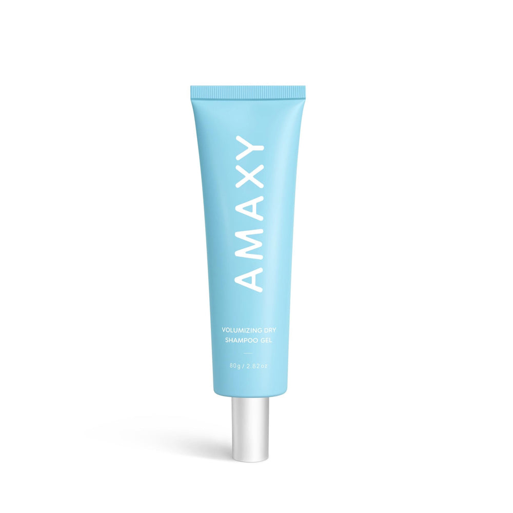 AMAXY Wet Dry Shampoo Gel bottle closeup showing sleek packaging for a quick refresh