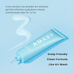 AMAXY Wet Dry Shampoo Gel texture closeup highlights silky formula for effortless application