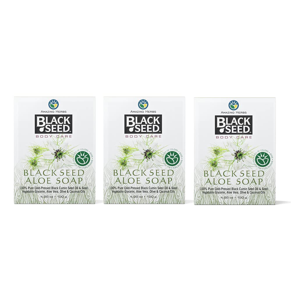 Amazing Herbs black seed soap bar closeup highlighting rich lather and skin-nourishing oils.