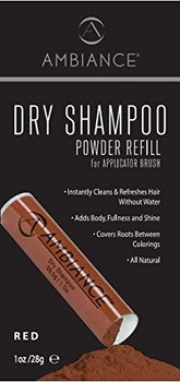 Ambiance dry shampoo powder refill for red hair; blends seamlessly and refreshes between washes.