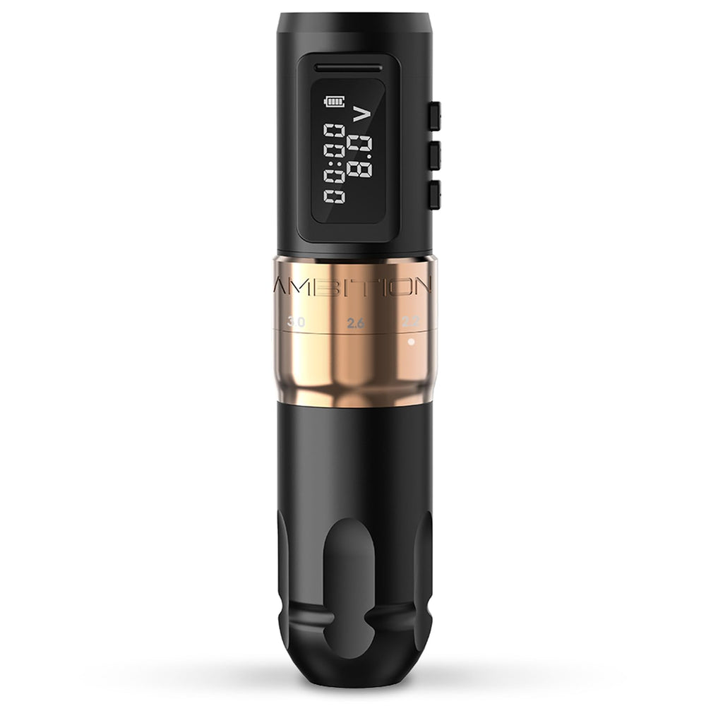 Ambition MARS-U wireless tattoo machine in gold body for precise control