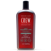 American Crew 3-in-1 Chamomile & Pine bottle showcases convenient all-in-one care for hair and skin.