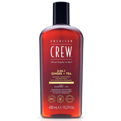 AMERICAN CREW 3-in-1 Ginger Tea bottle for hair and body cleansing.