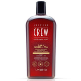 American Crew 3in1 ginger-tea shampoo bottle close-up showing all-in-one cleansing.