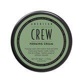 American Crew Forming Cream jar close-up showing versatile styling across hair types.