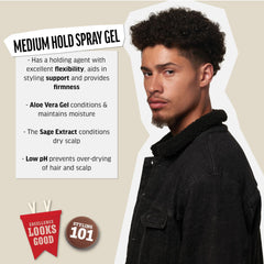 American Crew gel bottle dispensing spray for even coverage.