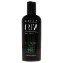 American Crew Tea Tree 3-in-1 bottle for hair and body cleansing with a refreshing scent.