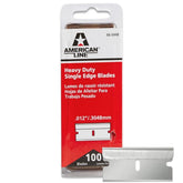 American Line 100-pack single edge razor blades for versatile scraping tasks.