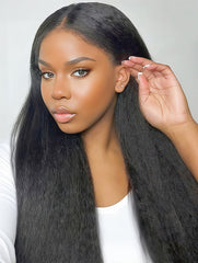 Aminow Kinky Straight 22in lace-front front view showing natural scalp