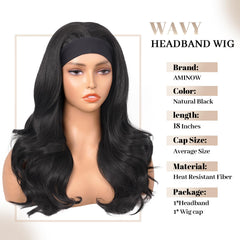 Aminow Wavy Headband Wig cap with ice silk band for comfortable all-day wear.