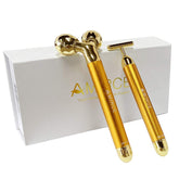 Amirce Face Massager Roller 3D Golden closeup for soothing facial massage.