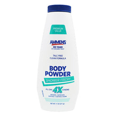 AMMENS Powder Shower Fresh pack side highlights natural and pure formulation.