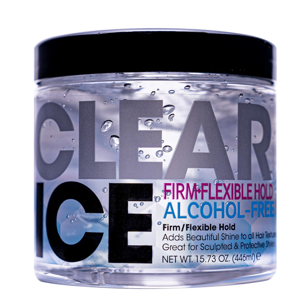 AmPro Clear Ice Gel bottle showing flexible hold for sculpted hairstyles