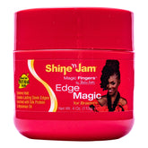 AmPro Shine-n-Jam Edge Control jar provides firm hold with non-greasy shine for smooth edges.