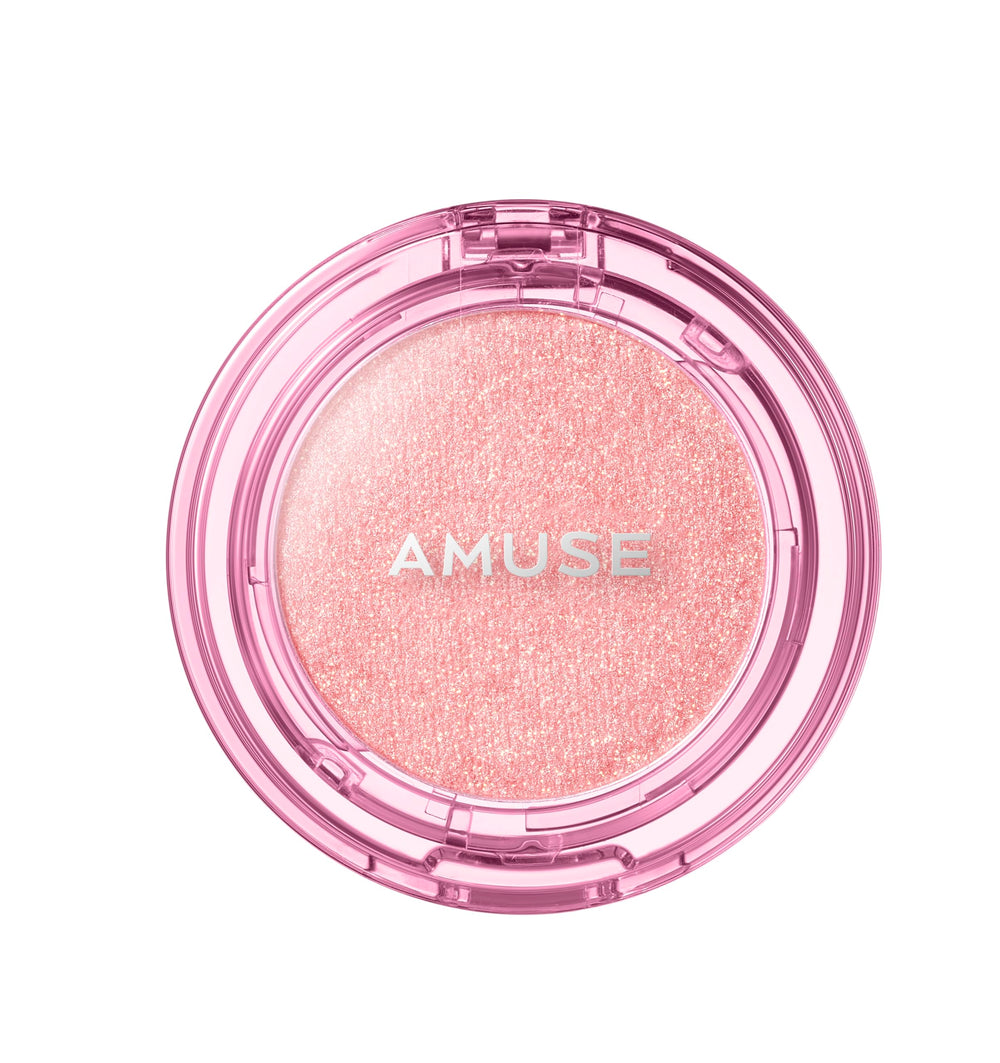 Amuse Seoul Face Diamond Highlighter enhances cheekbones with pink rose-gold glow.