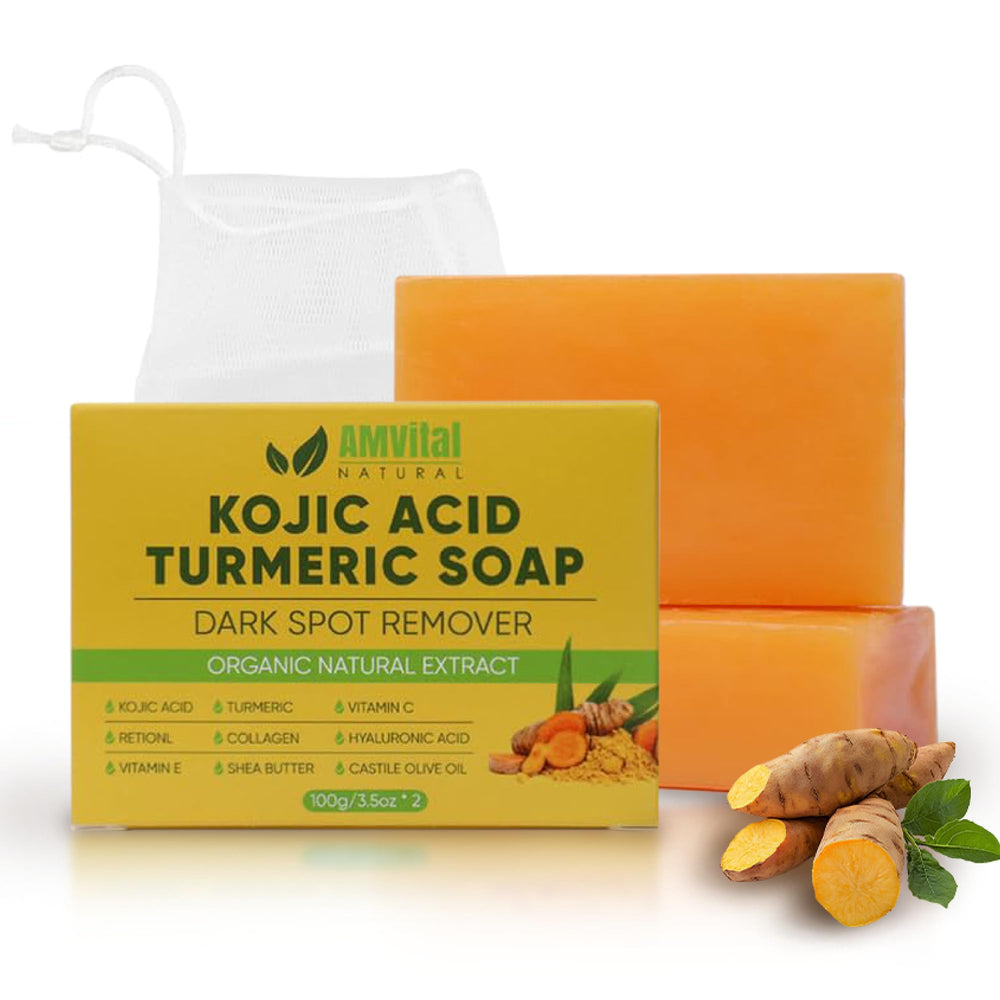 AMVital turmeric kojic acid soap bar for face daily cleansing and brightness.