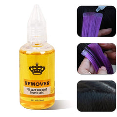 Amyqueen tape-in extension remover bottle pour showing easy application and quick release