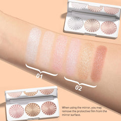 Amy's Diary highlighter on cheekbone provides lifted, glowing contour.