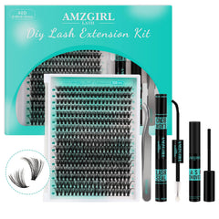AMZGIRL LASH Extension Kit 320Pcs contents laid out for at-home beauty.