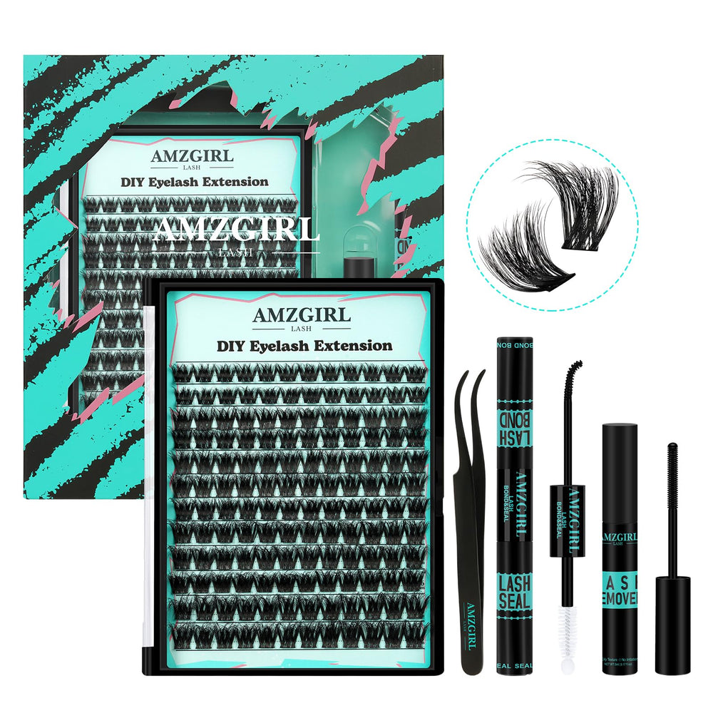 AMZGIRL LASH packaging and kit contents for easy at-home lash extensions.