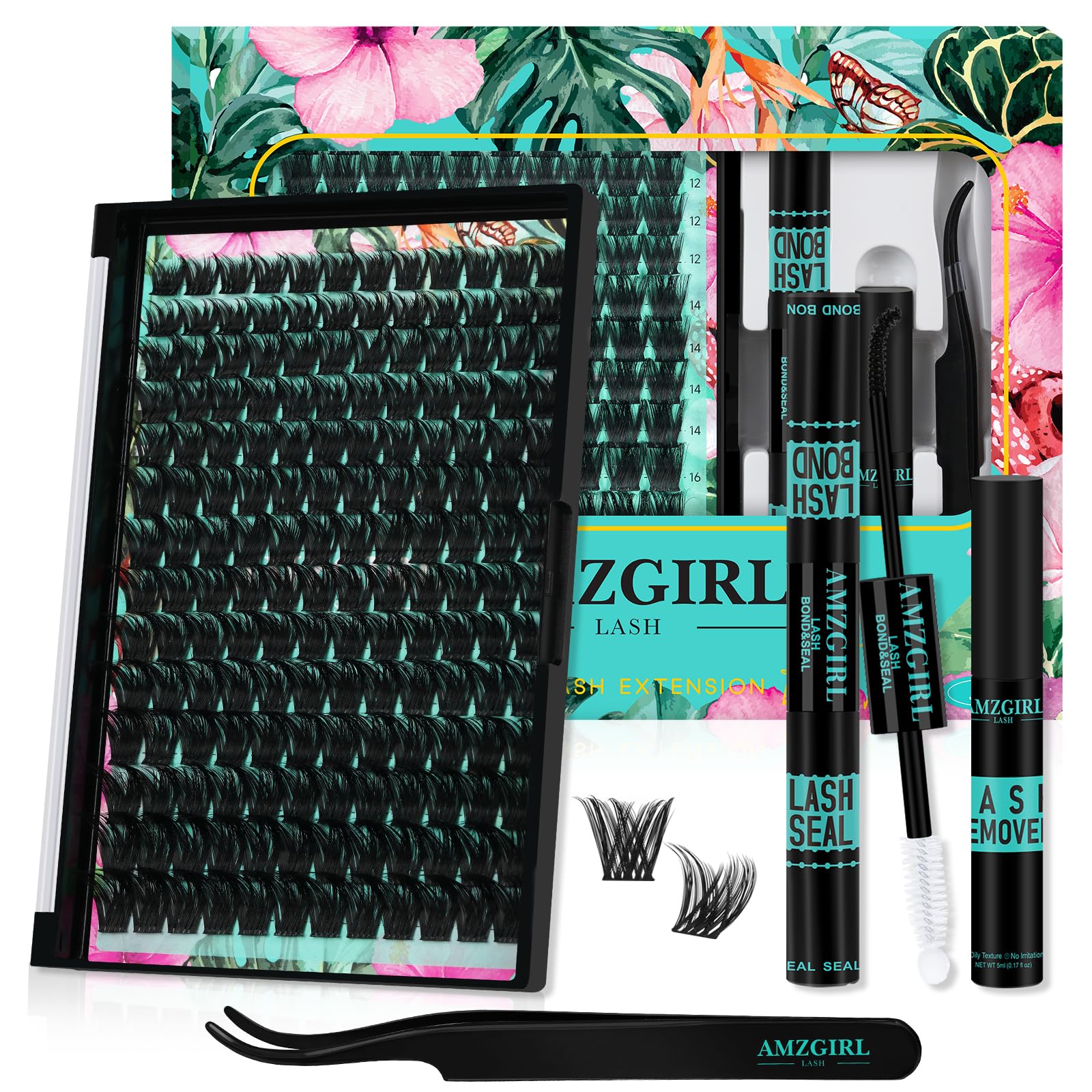 AMZGIRL LASH Tulip Kit main display featuring 168 cluster lashes for DIY elegance