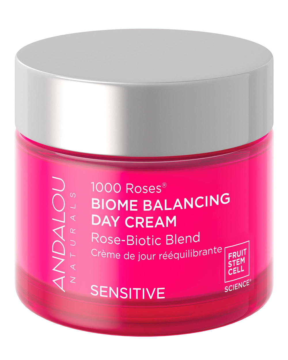 Andalou Naturals 1000 Roses Biome Balancing Day Cream tube provides lightweight hydration for sensitive skin.