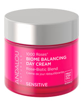 Andalou Naturals 1000 Roses Biome Balancing Day Cream tube provides lightweight hydration for sensitive skin.