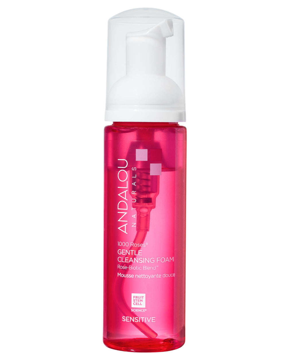Andalou Naturals 1000 Roses cleansing foam bottle for gentle daily cleansing.