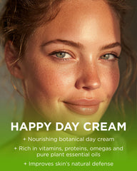 Andalou Naturals Cannacell Happy Day Cream jar close-up showing rich hydration and soothing texture.