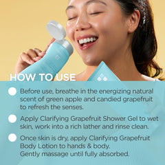 Back area view with Andalou Naturals Clarifying Grapefruit Shower Gel for targeted cleansing
