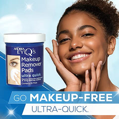 Applying pad to the eye area for quick makeup removal with Andrea Eye Q's pads.