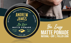 ANDREW JAMES Be Easy pomade scent: papaya coconut enhances daily grooming ritual.