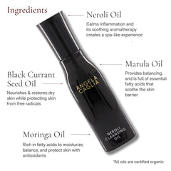 Angela Caglia Neroli Cleansing Oil with moringa and neroli oils for nourished, refreshed skin.