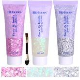 Angels Beauty mermaid glitter gel on face for festival sparkle.