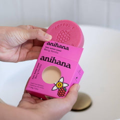 Anihana Feel-Good Soap packaging close-up showing compostable packaging.