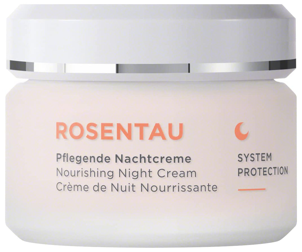 ANNEMARIE BÖRLIND Rose Dew Nourishing Night Cream jar close-up for overnight hydration.