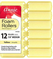 Annie foam hair rollers 7-8 inch yellow pack for gentle, heatless curl formation overnight