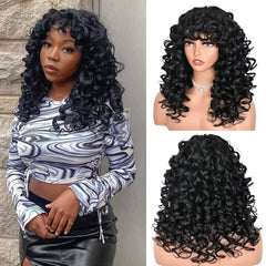 ANNISOUL long curly wig with bangs adds volume and natural movement for everyday wear.