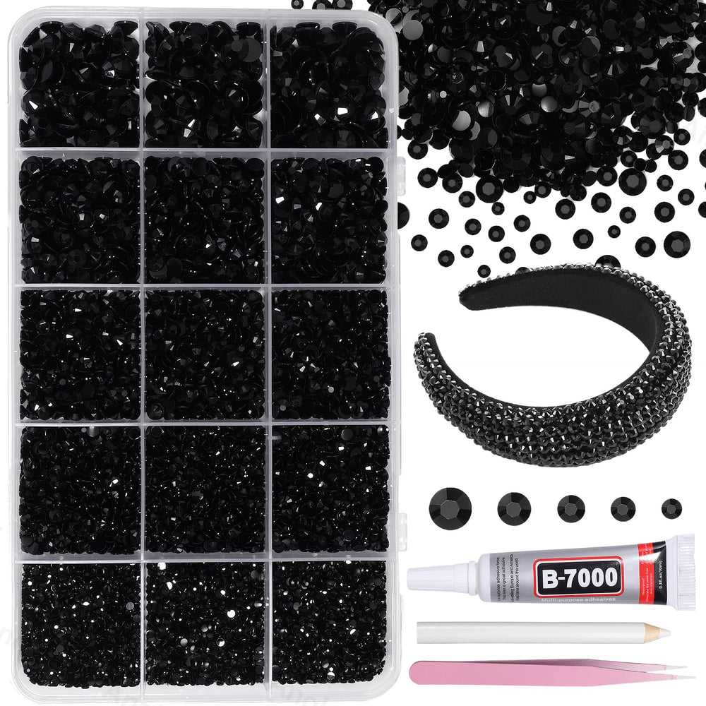AnoleAir 12000-piece black rhinestones kit for versatile bedazzling on tumblers and crafts.