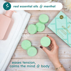 Anovina 12XL eucalyptus shower steamer closeup menthol release for refreshing mornings