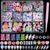 Anower 3D candy nail charms box shows colorful nail art decorations.