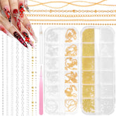 Anower nail art chains in gold and silver for chic DIY nails.