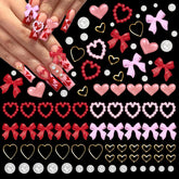 Anower pink and red 3D heart and bow nail charms add eye-catching detail.