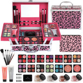 Anpro Leopard makeup case open showing full all-in-one teen kit for on-the-go styling