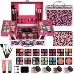 Anpro Leopard makeup case open showing full all-in-one teen kit for on-the-go styling