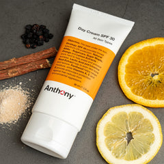 Anthony Day Cream SPF 30 pump dispenser demonstrates easy, travel-friendly application.