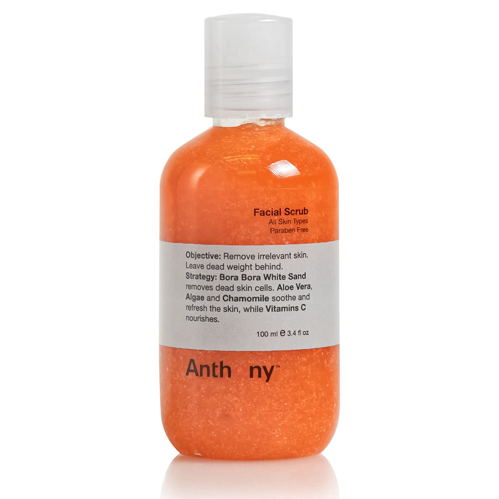 Anthony Facial Scrub jar closeup for closer shave prep.