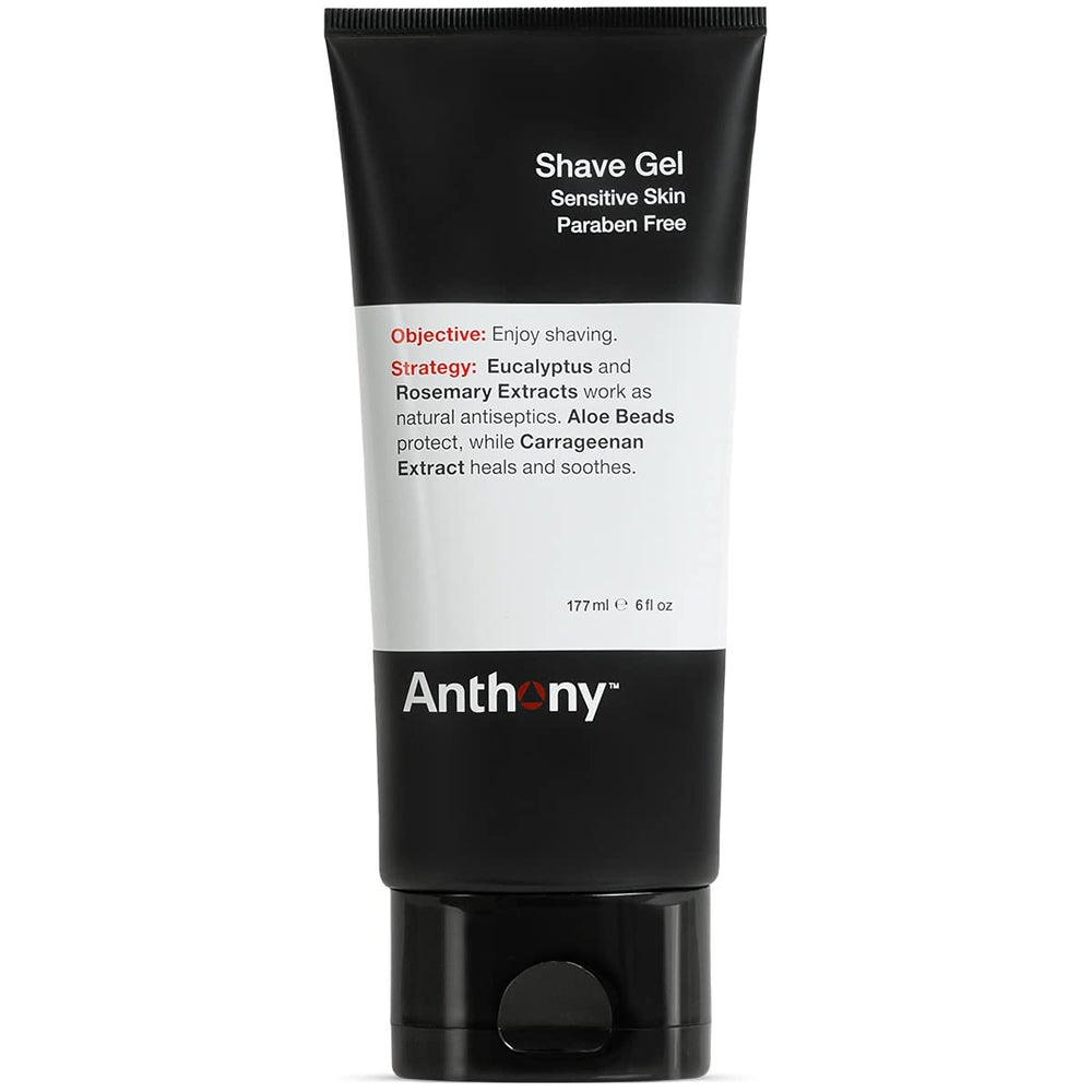 Anthony Shave Gel bottle for sensitive skin showing precise, irritation-free grooming.