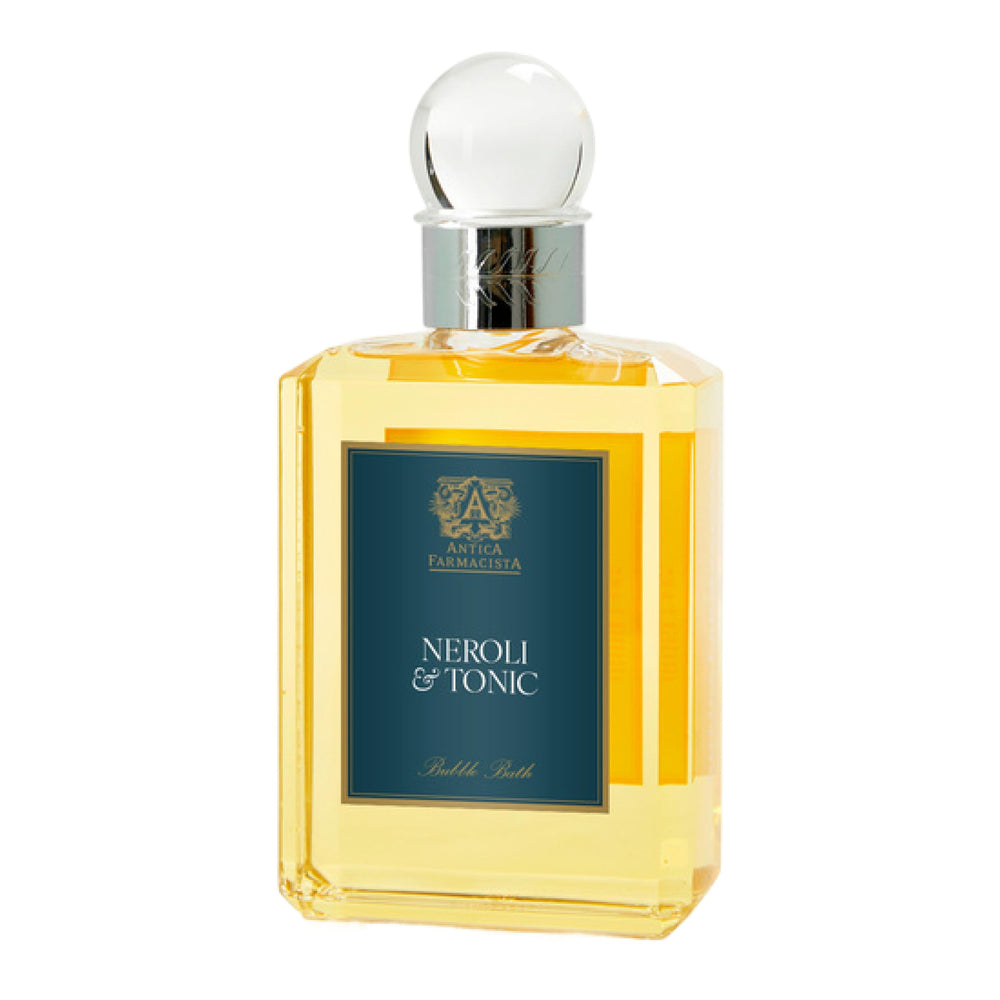 Antica Farmacista Bubble Bath bottle showcases Neroli & Tonic scent for a refreshing soak.